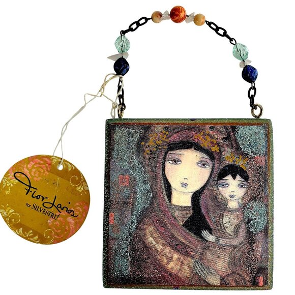 Handmade Christmas Ornament Madonna and Child Baby Jesus Wood Plaque 3.25 Inch - Picture 1 of 10